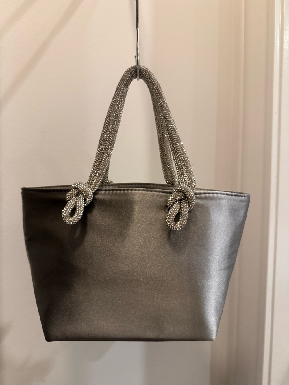 Jcrew Metallic Gray Bag with Rhinestone Rope Handles
